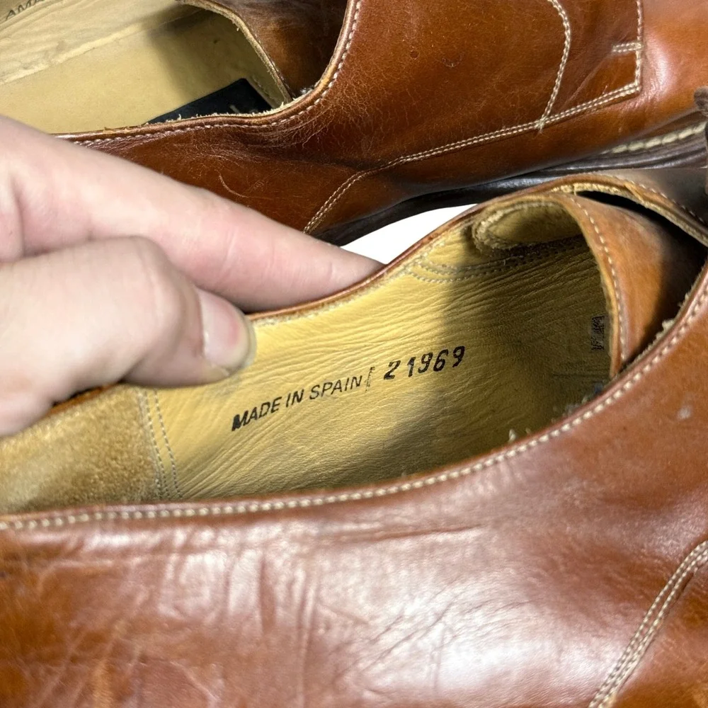 Mezlan Oxford Dress Shoes Mens 11.5 M Tan Leather Square Toe Lace Up Spain